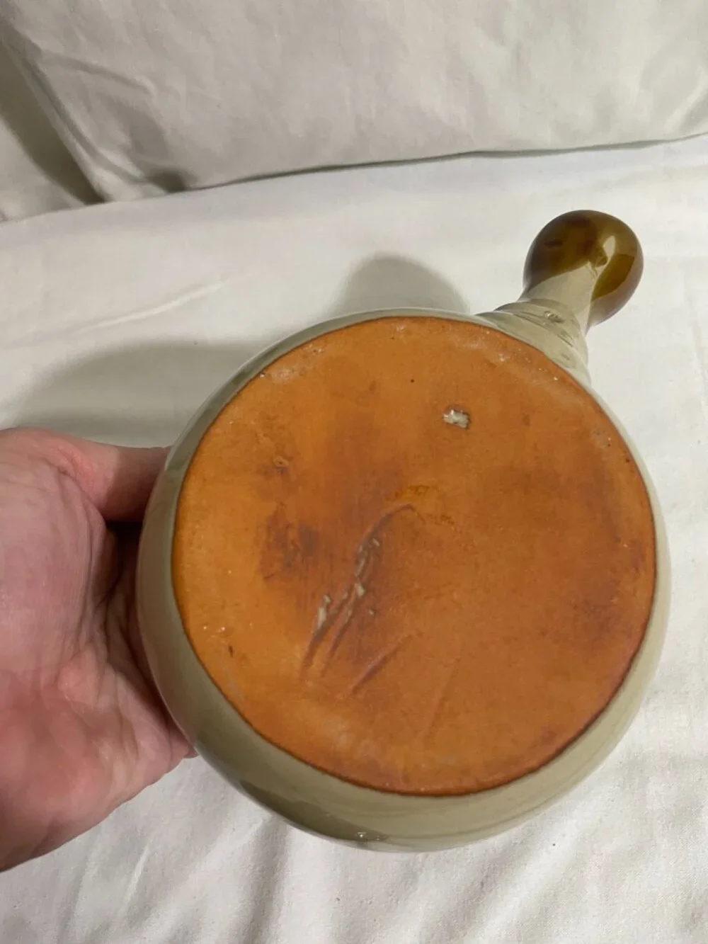 Vintage Brown Drip Glaze Covered Ceramic Individual Soup Crock Pot w/ Handle & L